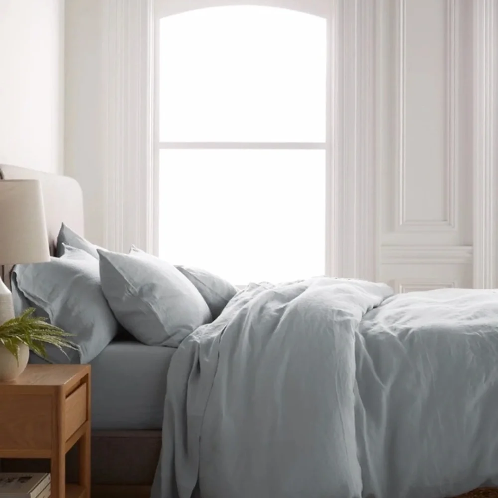 Quince European Linen King Duvet Cover Set With 2 Shams in Mist
